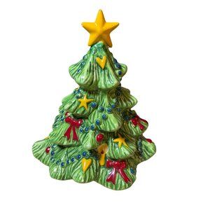 Ceramic Christmas Tree Hearts Candles Bows and Star top 7 Inch